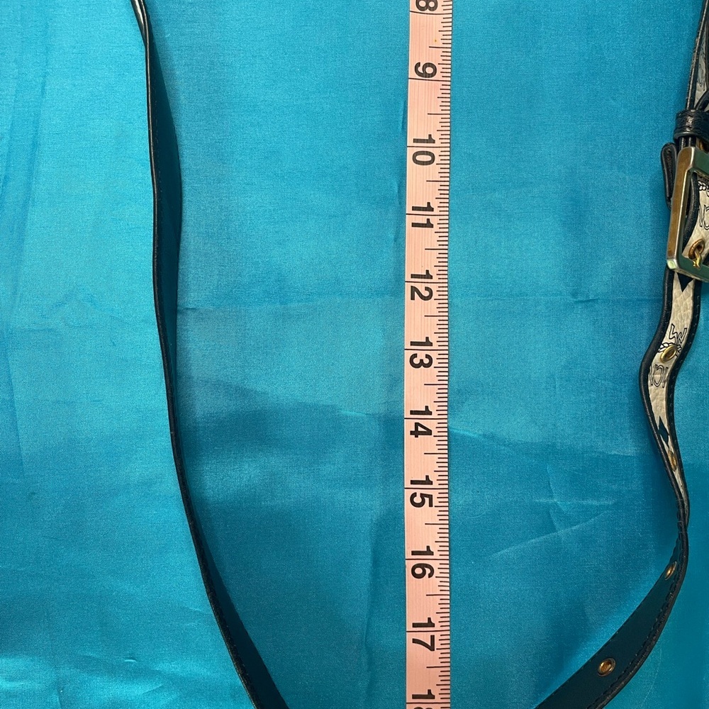 MCM White and Blue Monogram Drawstring Bucket Shoulder Bag - Picture 13 of 14